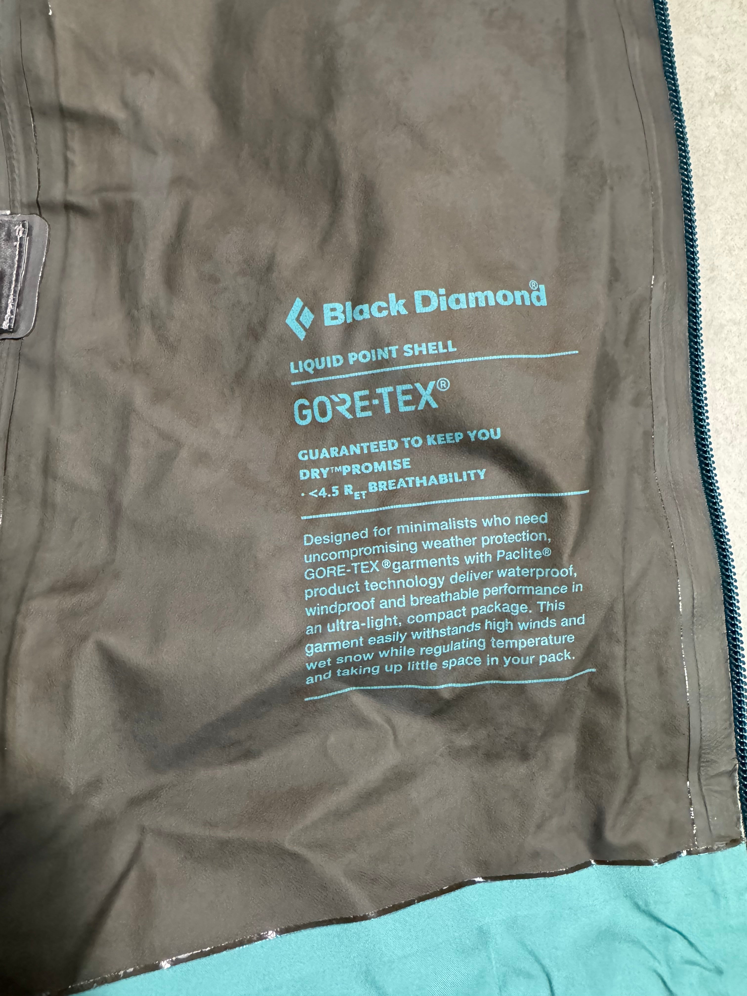 Hardshell BlackDiamond 3L Gore-Tex Liquid Point Shell Ykk Dwr - Taille L